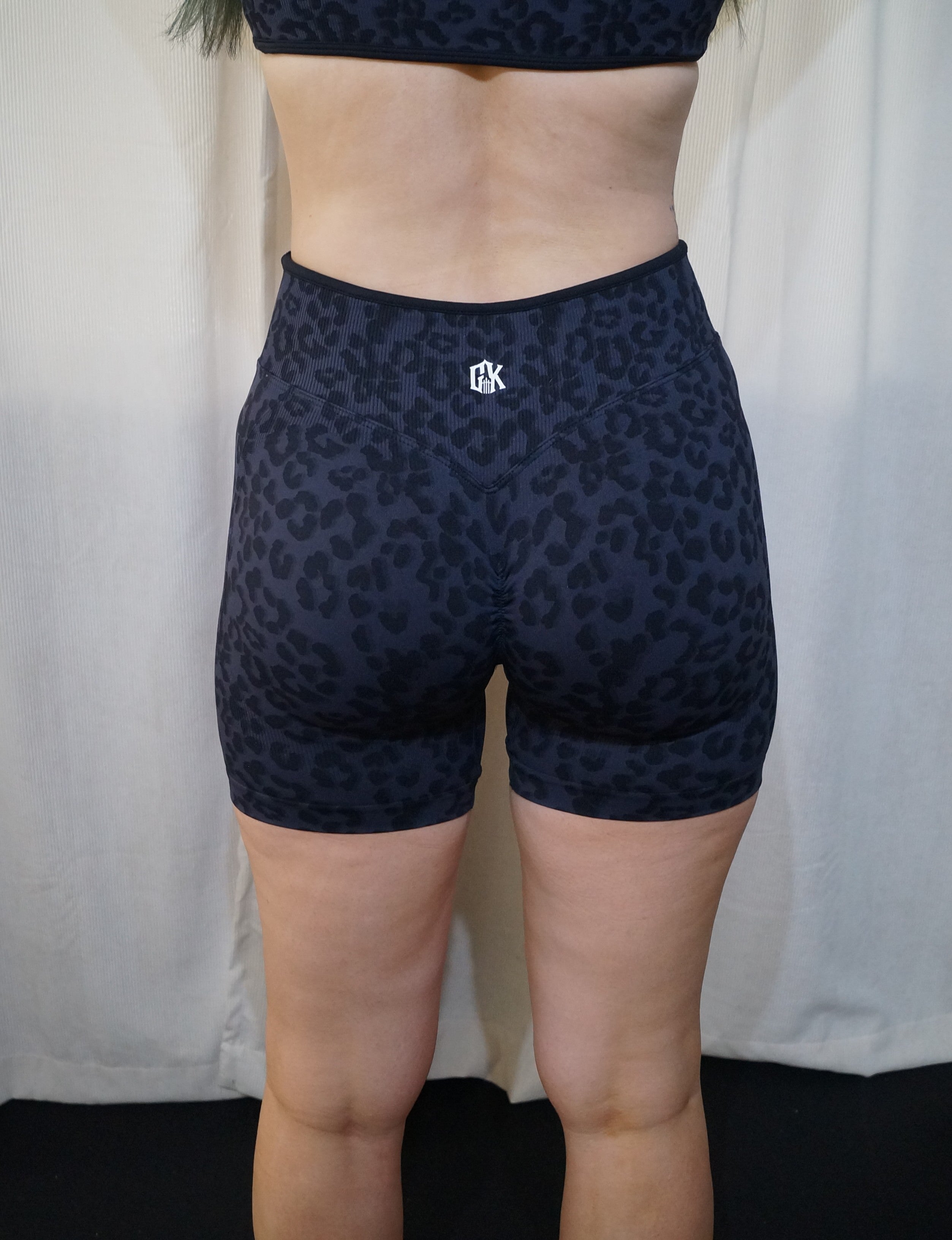 Black leopard scrunch shorts