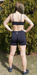 Black leopard scrunch shorts