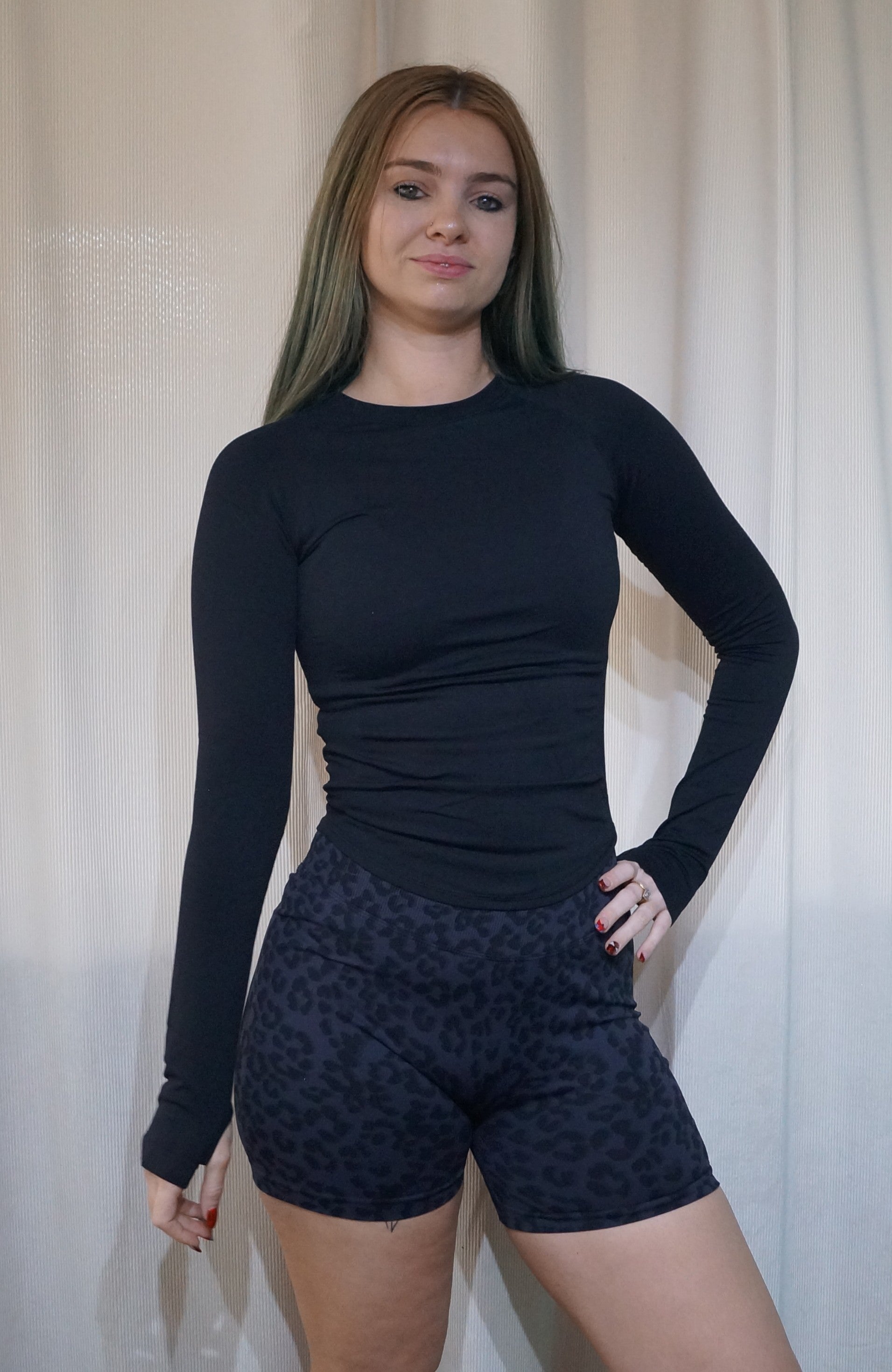 Black leopard scrunch shorts