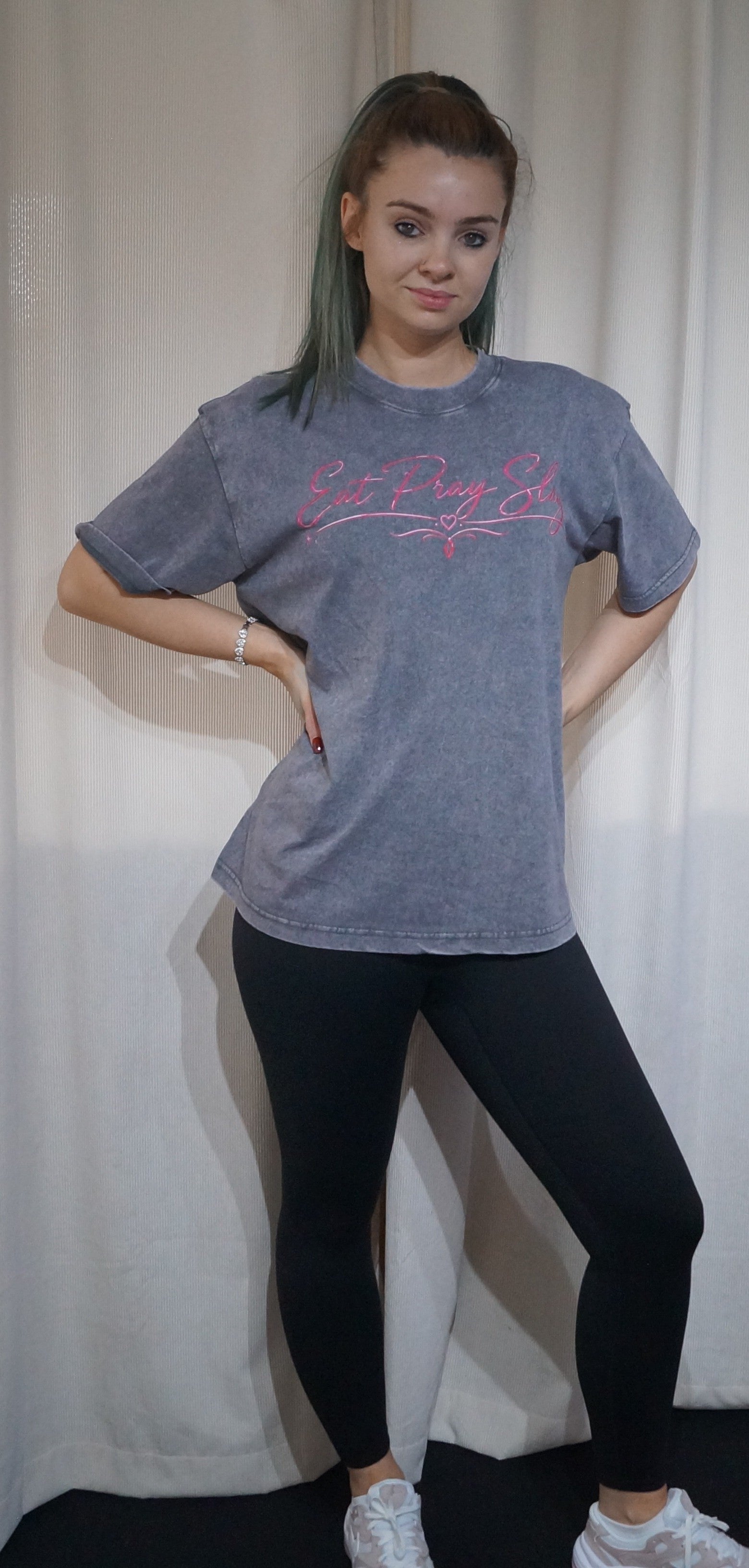 Grey acid wash oversized graphic T