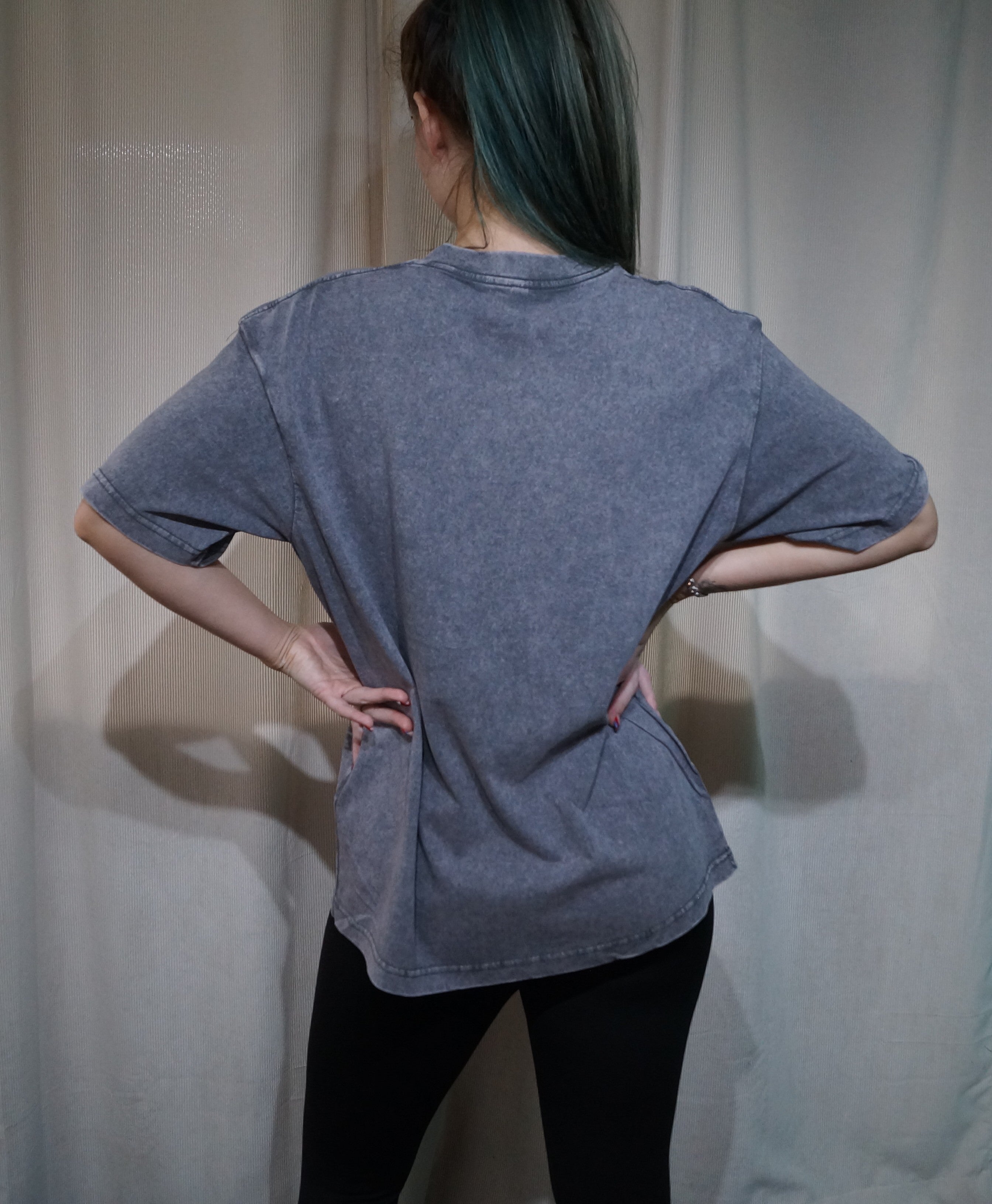 Grey acid wash oversized graphic T