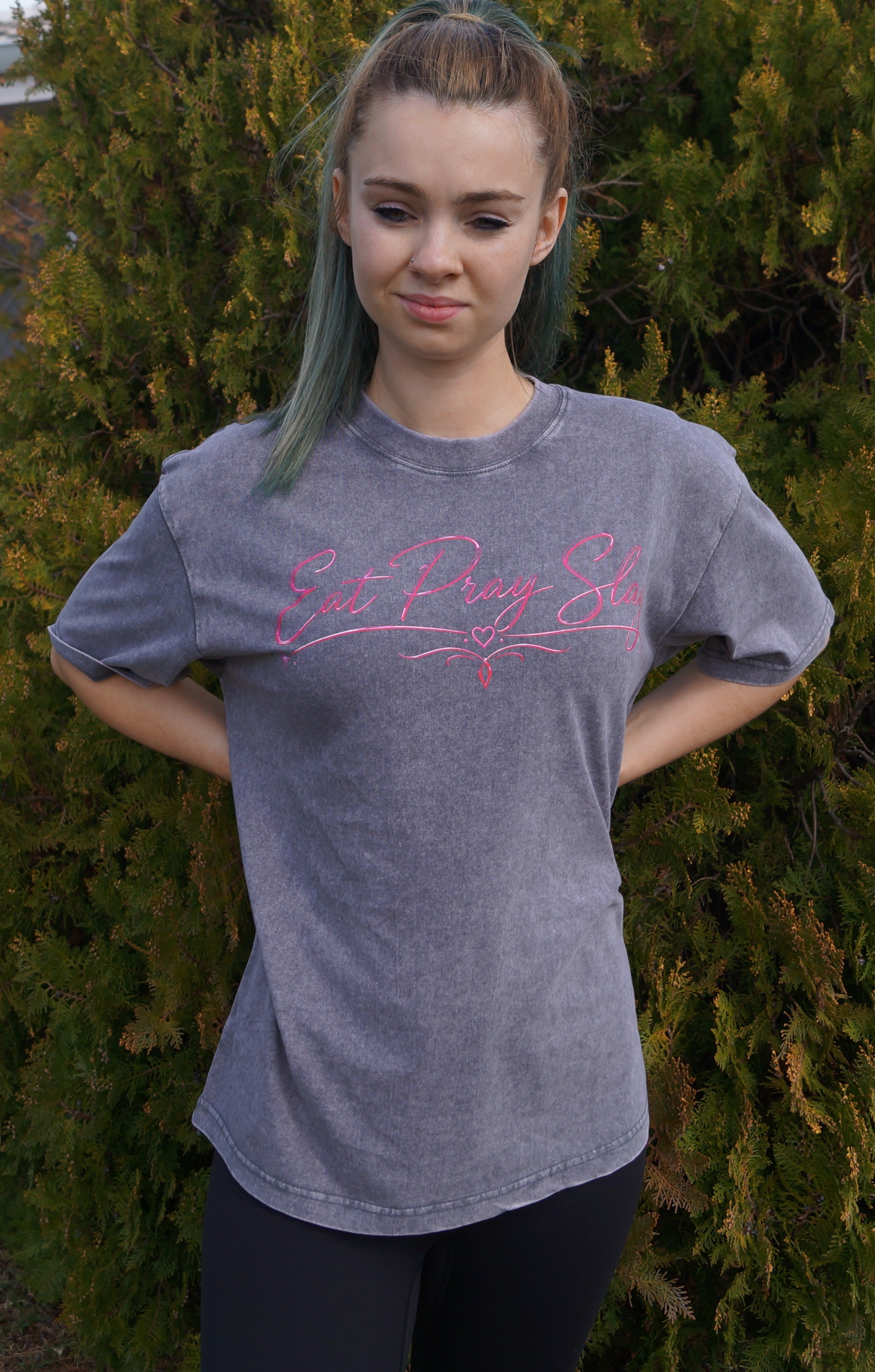 Grey acid wash oversized graphic T