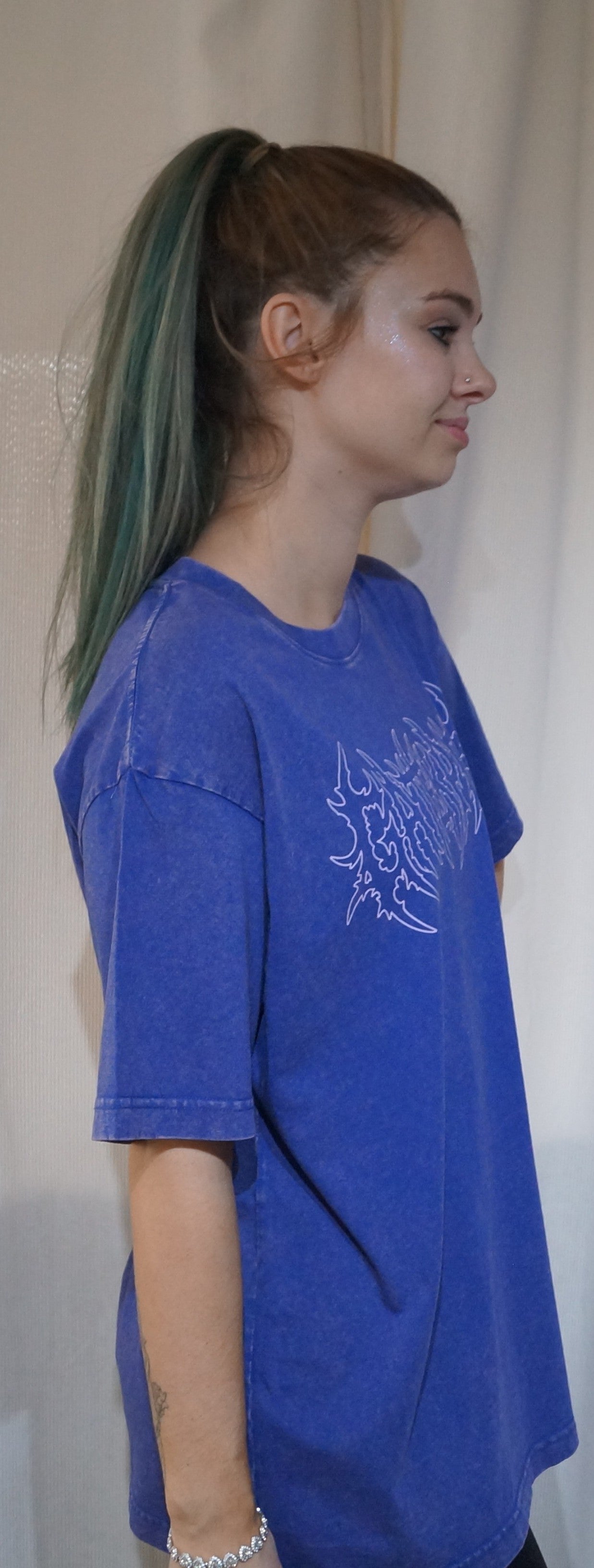 Blue acid wash oversized Graphic T