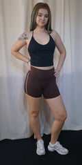 Brown short white stripe